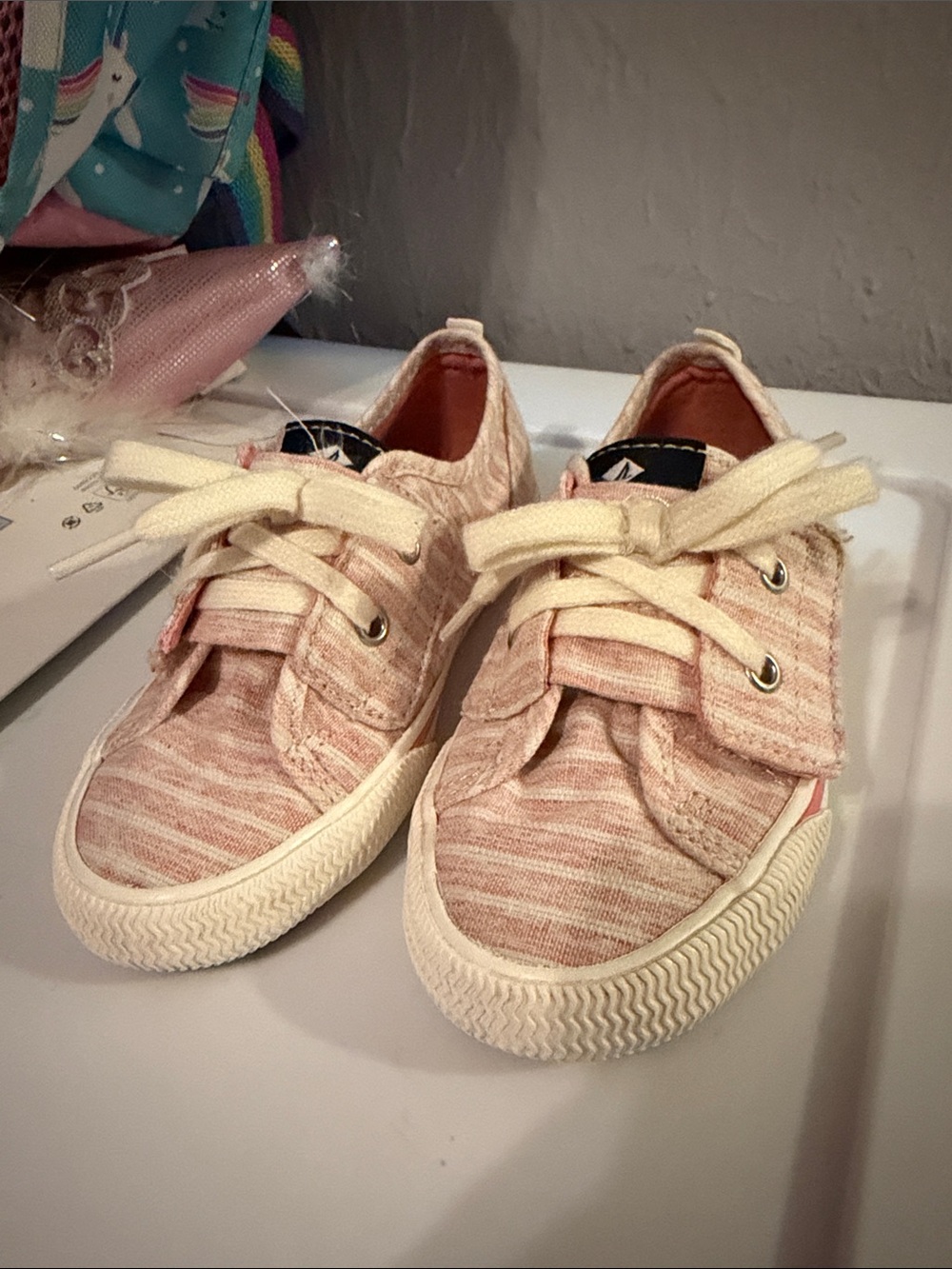 Sperry Girls' Pink Stripe Canvas Sneakers